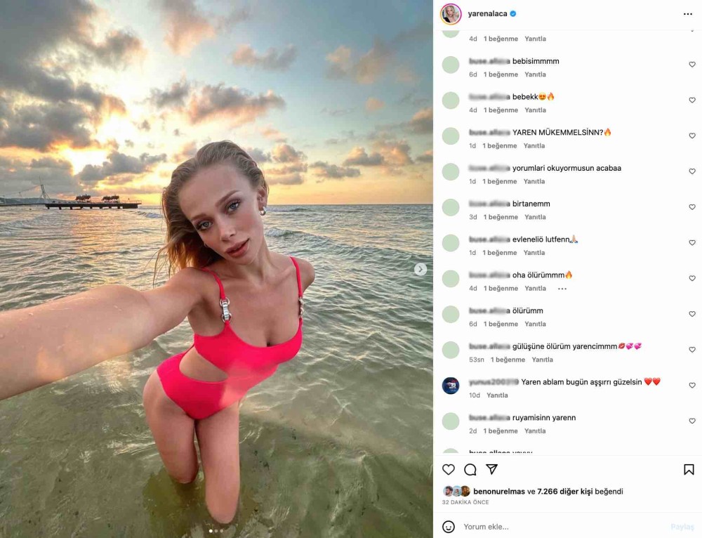 yaren alaca nin pembe bikinili yaz paylasimi sosyal medyada gundem oldu ruya misin